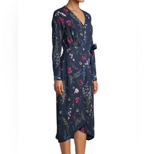 Beautiful Flattering Floral Faux Wrap Midi Dress Size M